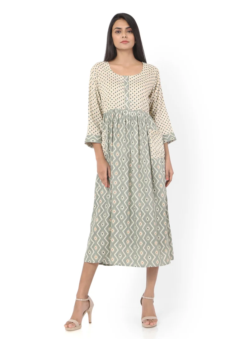 HANA & SARA SHORT GREY COLOUR STYLISH HIGH QUALITY PRINTED WITH FRONT BUTTONED STYLED ARABIC KAFTAN JALABIYA DRESS