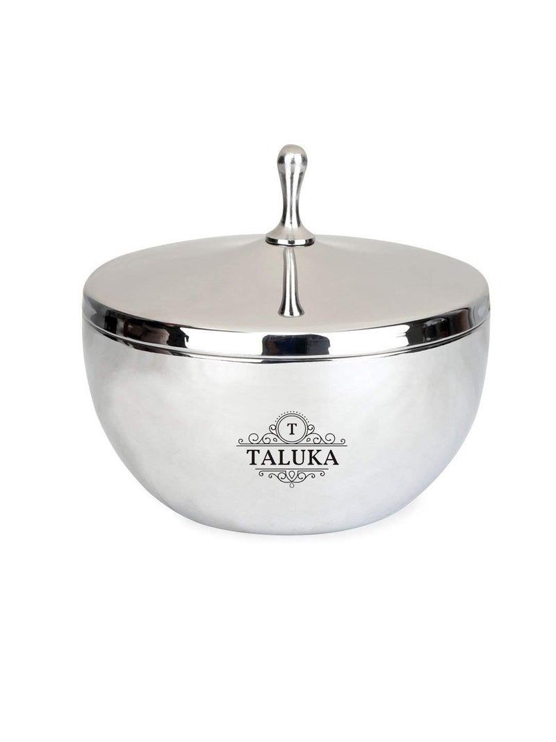 Taluka Stainless Steel Round Double Wall Mirror Polish Serving Bowls with Designer Knob Lid 17Cm Silver - Image 1