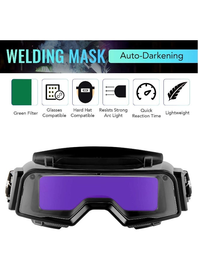 Welding Goggles Auto Darkening Auto Welding Glasses Welding Mask Solar Auto Darkening Welder Eyes Glasses Welding Helmet Glasses with Elastic Strap for Protecting Eyes  - Image 3