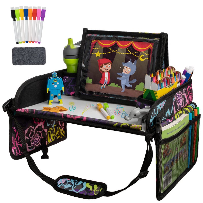 Lusso Gear Lusso Gear Kids Travel Tray for Car Road Trip Essentials for Kids Car Seat Tray for Toddlers Kids for Airplane Kids Travel Desk Road Trip Activities Floral
