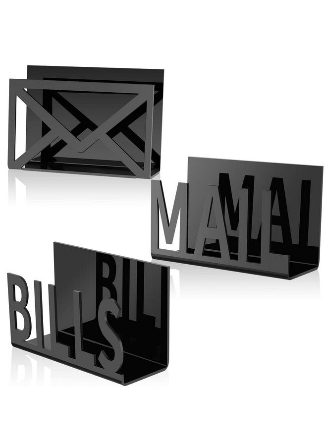 Nezyo Desktop Mail Letter Holder 3 Pieces Black Bills Organizer Modern Cutout Envelope Holder Acrylic Desk Mail Organizer Envelope Design Mail Holder For Desk Desktop Mail Sorter For Home And Office - Image 1