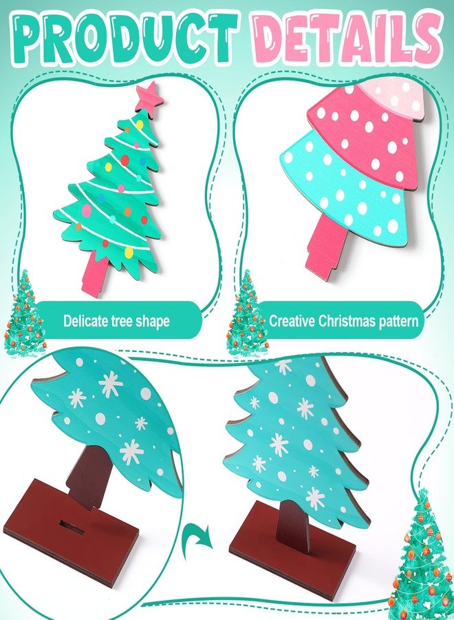 DoubleFill مجموعة دبل فيل من 6 قطع من زينة شجرة عيد الميلاد الخشبية باللون الوردي الفاتح، زينة طاولة ريفية لشجرة عيد الميلاد الخشبية مع قاعدة، مناسبة لعيد الميلاد وعطلة الشتاء، صينية متعددة الطبقات لتزيين طاولة المدفأة - Image 4