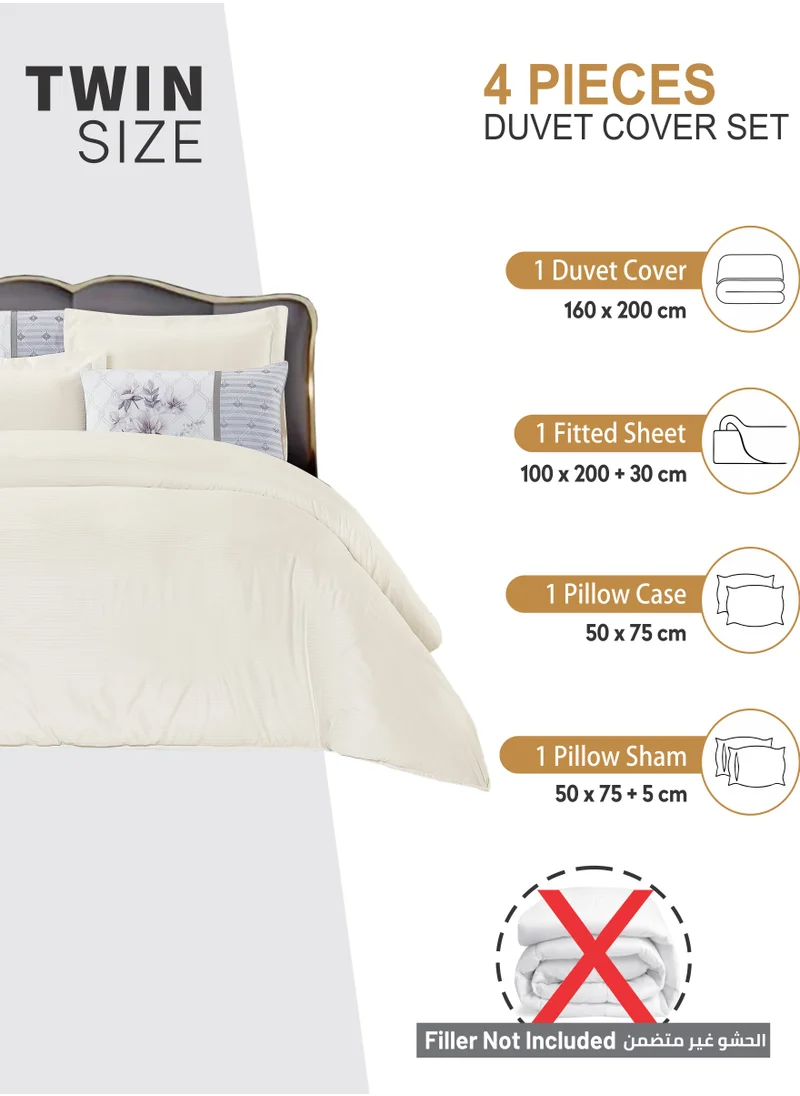 Donetella Duvet Set 4-Pcs Single Size Striped Microfiber Bed Set  With 1 Duvet Cover(160 x 220 CM) 1 Fitted Sheet 1 PillowSham And 1 Pillowcases(Without Filler),Off white