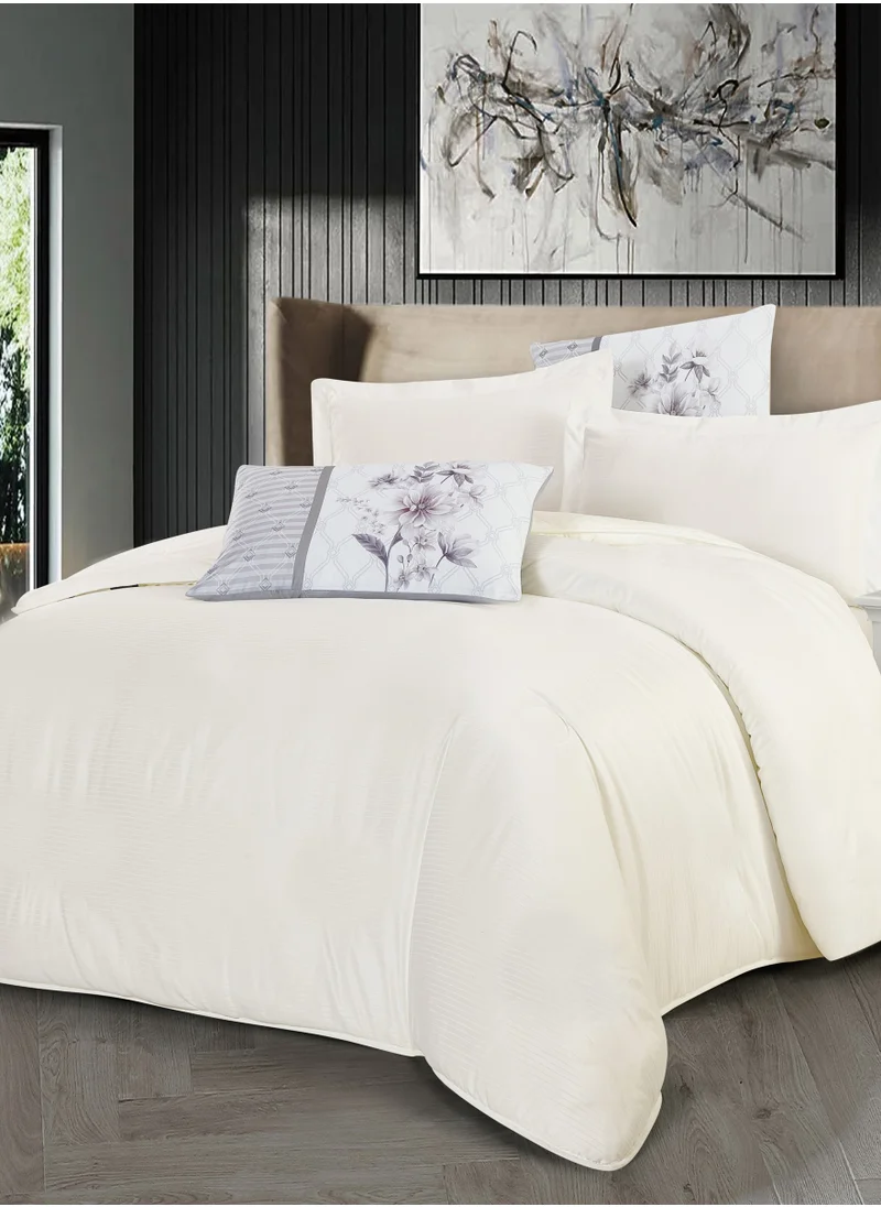Donetella Duvet Set 4-Pcs Single Size Striped Microfiber Bed Set  With 1 Duvet Cover(160 x 220 CM) 1 Fitted Sheet 1 PillowSham And 1 Pillowcases(Without Filler),Off white