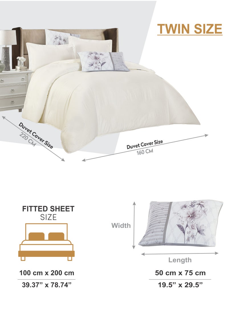 Donetella Duvet Set 4-Pcs Single Size Striped Microfiber Bed Set  With 1 Duvet Cover(160 x 220 CM) 1 Fitted Sheet 1 PillowSham And 1 Pillowcases(Without Filler),Off white  - Image 3