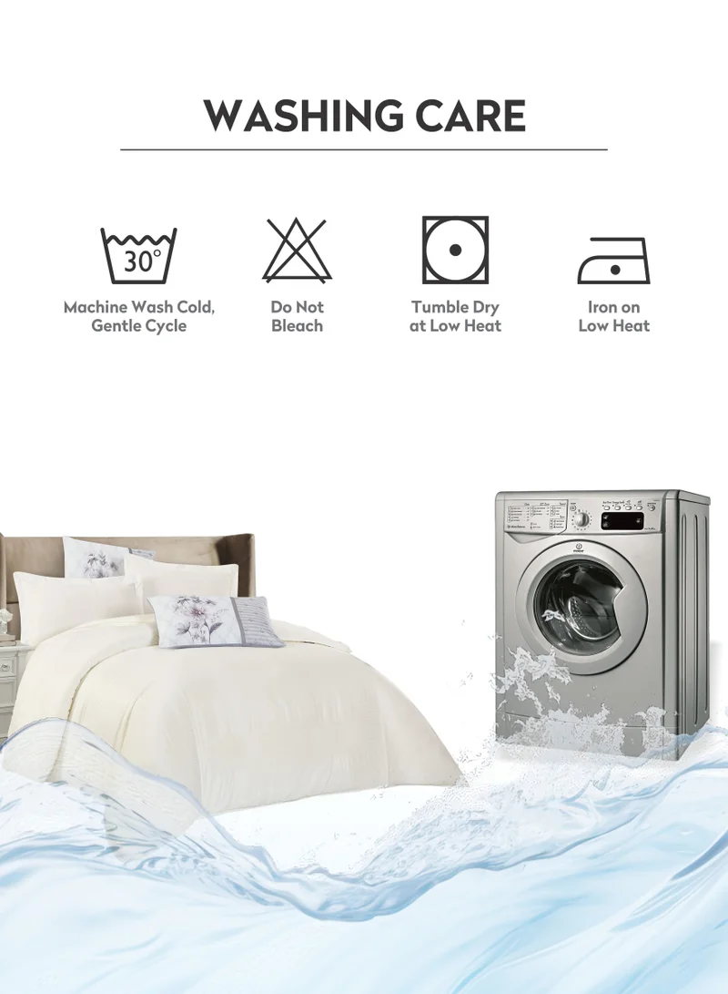 Donetella B - Light Ivory Duvet Set 4-Pcs Single Size Striped Microfiber Bed Set With 1 Duvet Cover Fits 100x200cm, 1 Fitted Sheet 1 Pillow Sham And 1 Pillowcase(Without Filler),Off white  | Best Price UAE