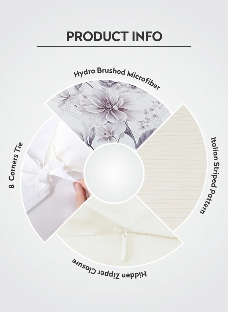 Donetella B - Light Ivory Duvet Set 4-Pcs Single Size Striped Microfiber Bed Set With 1 Duvet Cover Fits 100x200cm, 1 Fitted Sheet 1 Pillow Sham And 1 Pillowcase(Without Filler),Off white  | Best Price UAE