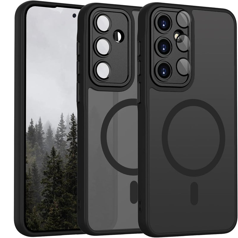 Grabist Phone Case For Samsung Galaxy A15, Full Camera Protection with lens, Compatible with Magsafe, Translucent Matte, Shockproof Protective Case (Black) - Image 1