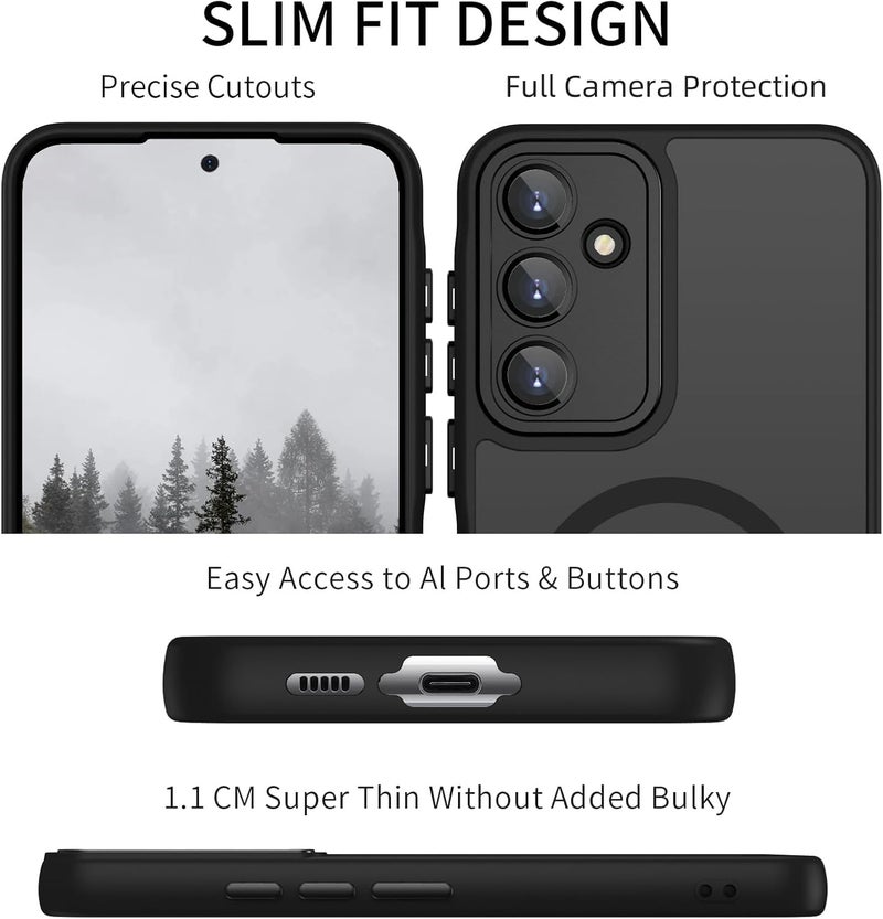 Grabist Phone Case For Samsung Galaxy A15, Full Camera Protection with lens, Compatible with Magsafe, Translucent Matte, Shockproof Protective Case (Black) - Image 3