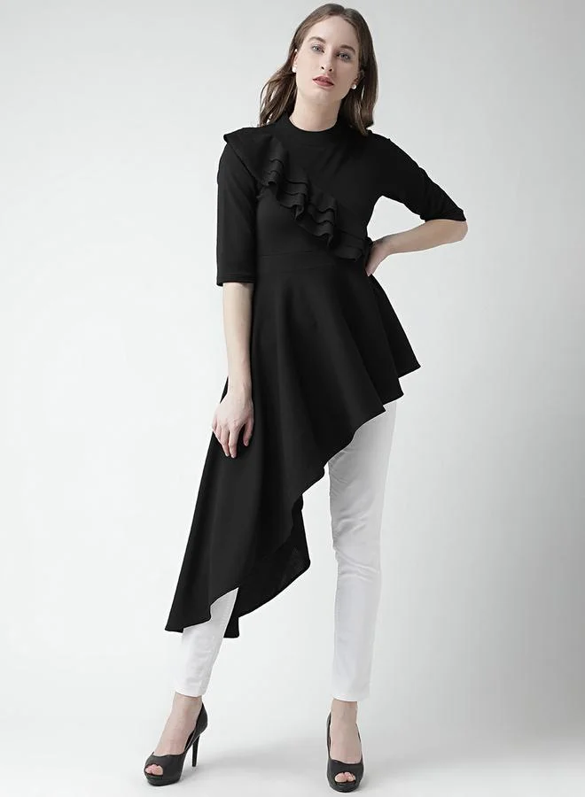 Kassually Kassually Solid Ruffled Detail High-Low Hem Top