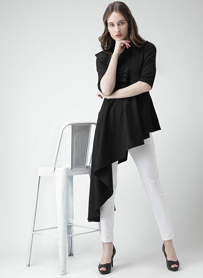 كاجوالي توب كاسوال بتفاصيل مكشكشة وهيم غير متساوٍ - Image 1