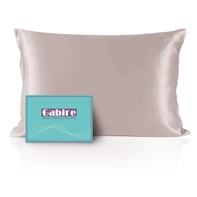 Gabire Mulberry Silk Pillowcase for Hair and Skin Prevent Acne Pillow Cases Both Sides Real Silk Pillowcases Organic Silk Pillowcase with Hidden Zipper  Apricot Grey  King (20""?36"") - Image 1
