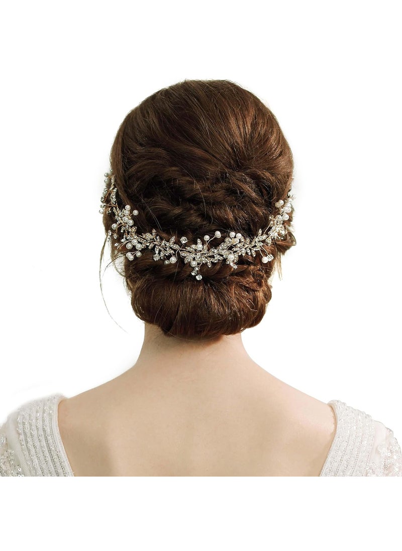 BABEYOND BABEYOND Bridal Headpiece Handmade Wedding Hair Vine Bead Crystal Floral Leaf Headband with Lace Ribbon 