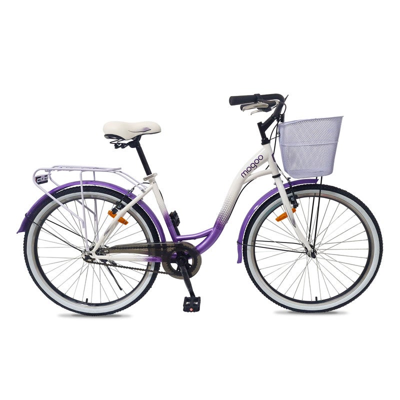 Mogoo Floress City Bike 26" – 1-Speed, Steel Frame, V-Brakes, Lady’s Comfort Design, Rear Carrier, Steel Basket, Double Wall Alloy Rims, Classic Urban Bicycle for Women - Image 1