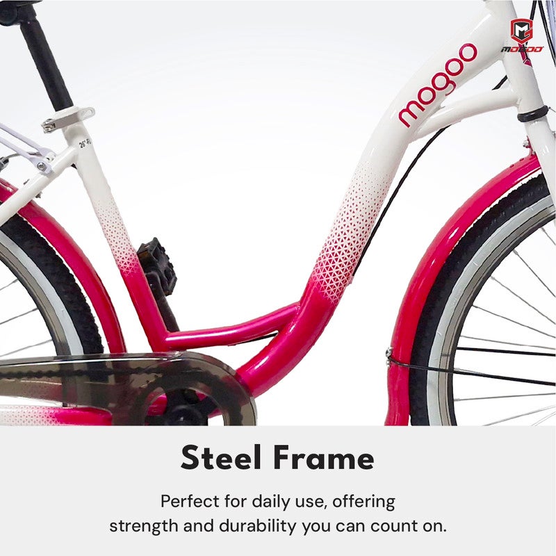 Mogoo Floress City Bike 26" – 1-Speed, Steel Frame, V-Brakes, Lady’s Comfort Design, Rear Carrier, Steel Basket, Double Wall Alloy Rims, Classic Urban Bicycle for Women - Image 3