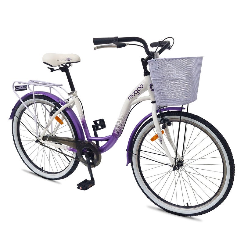 Mogoo Floress City Bike 26" – 1-Speed, Steel Frame, V-Brakes, Lady’s Comfort Design, Rear Carrier, Steel Basket, Double Wall Alloy Rims, Classic Urban Bicycle for Women - Image 2