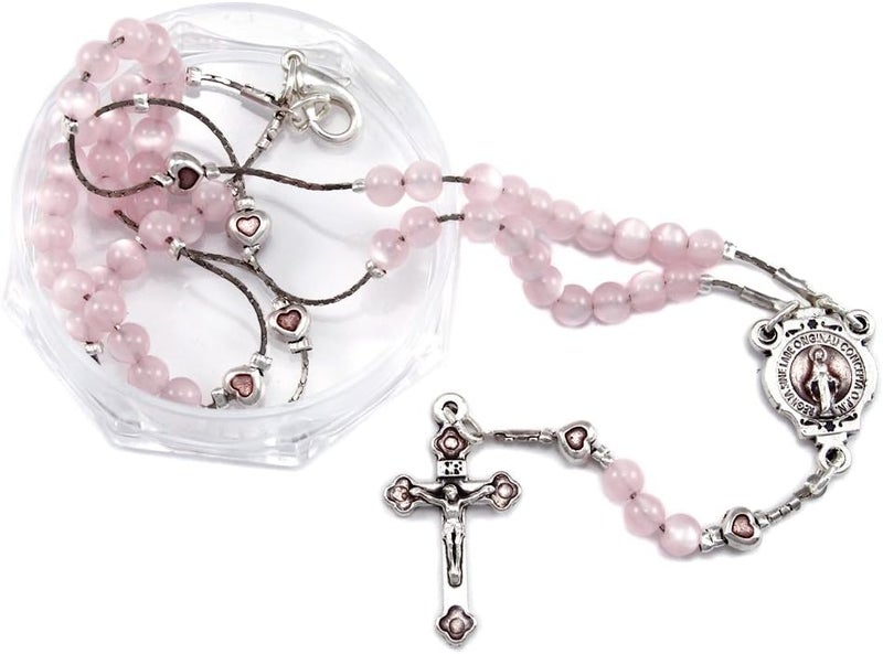 RosaryMart Pink Pearl Beads Rosary Necklace Miraculous  - Image 1