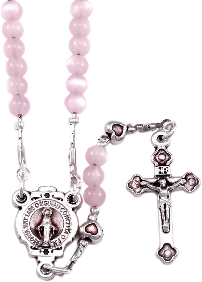 RosaryMart Pink Pearl Beads Rosary Necklace Miraculous  - Image 2