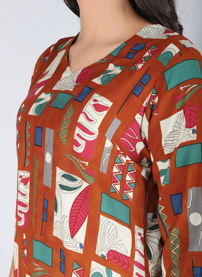 FIMS V-Neck Printed Tunic With Palazzo - Image 2