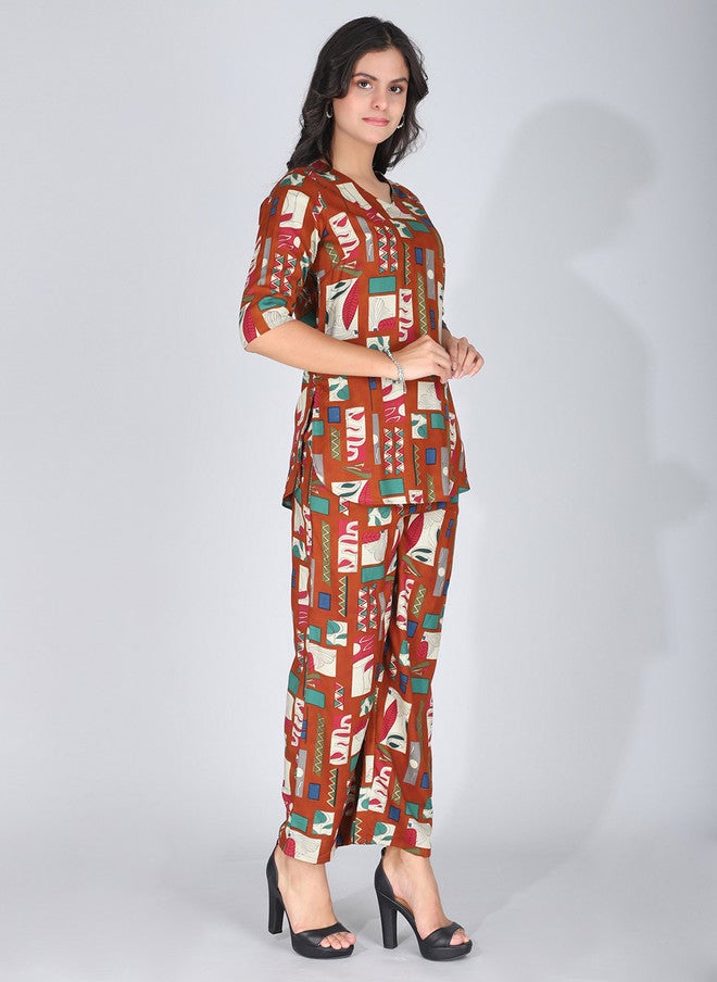 FIMS V-Neck Printed Tunic With Palazzo - Image 3