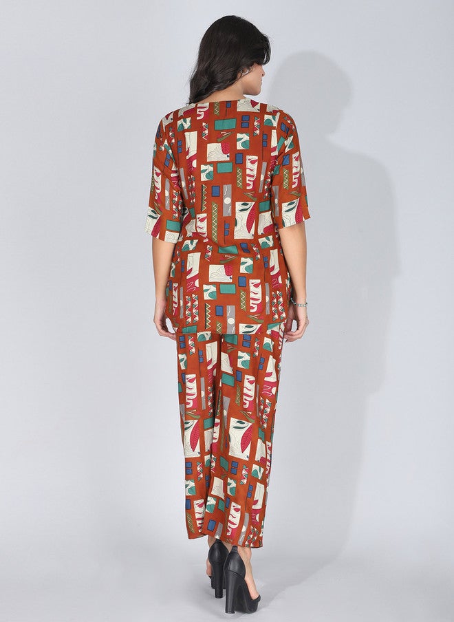 FIMS V-Neck Printed Tunic With Palazzo - Image 5