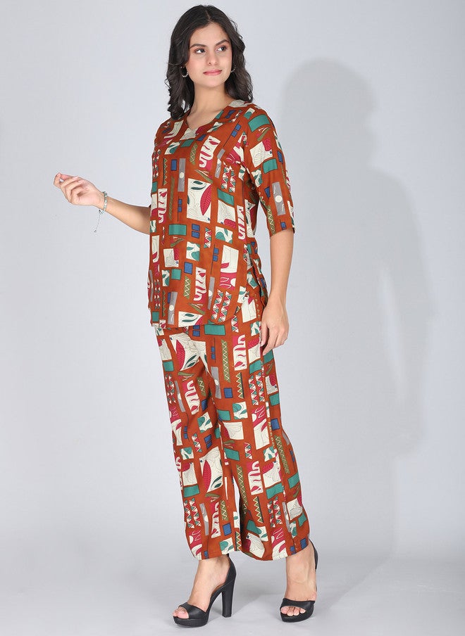 FIMS V-Neck Printed Tunic With Palazzo - Image 4