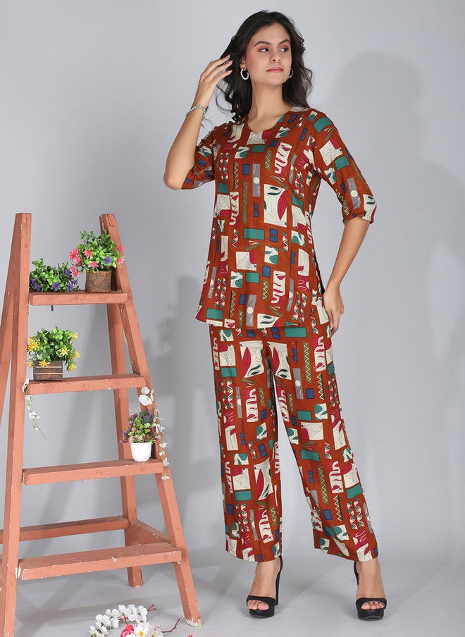 FIMS V-Neck Printed Tunic With Palazzo - Image 1