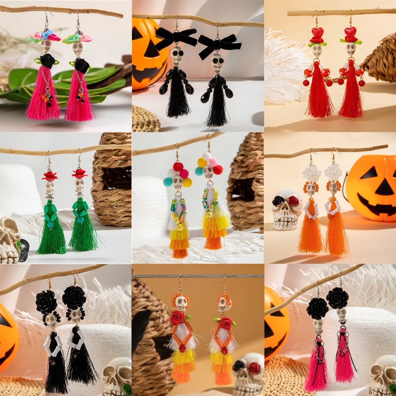 European and American cross-border funny skull fluffy pearl earrings personality creative Halloween flower  earrings - Image 2