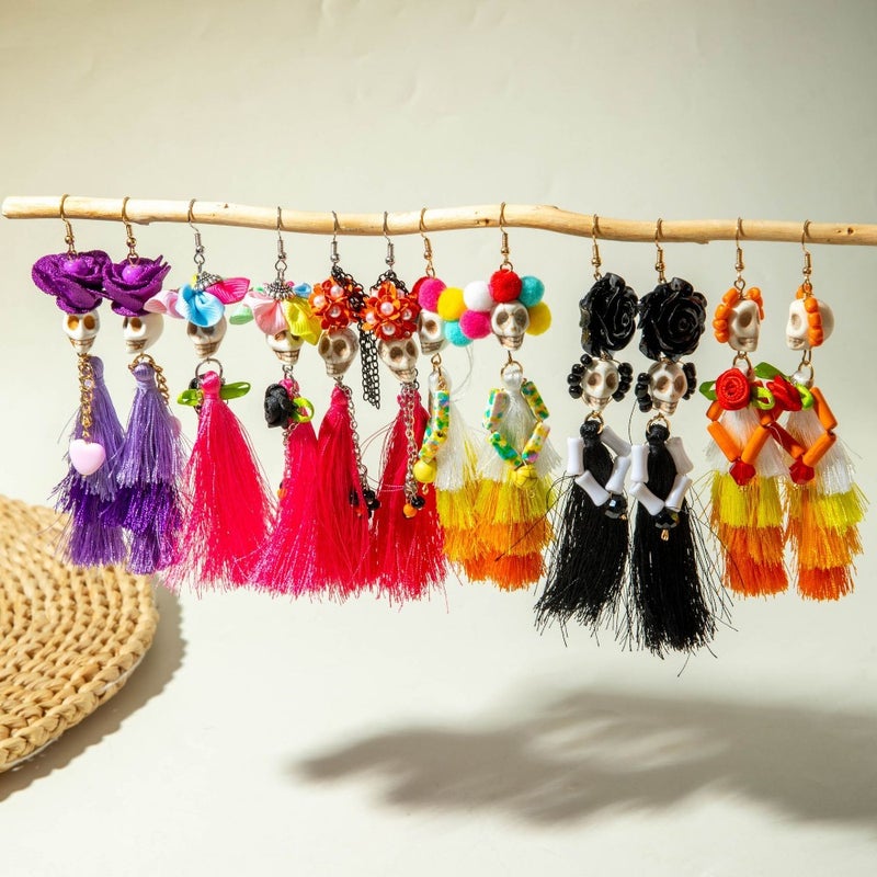 European and American cross-border funny skull fluffy pearl earrings personality creative Halloween flower  earrings - Image 1