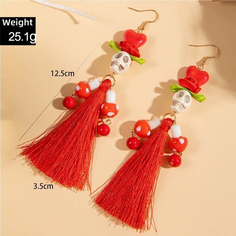 European and American cross-border funny skull fluffy pearl earrings personality creative Halloween flower  earrings - Image 3