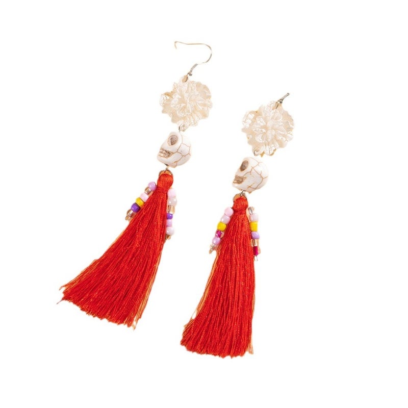 European and American cross-border funny skull fluffy pearl earrings personality creative Halloween flower  earrings - Image 5