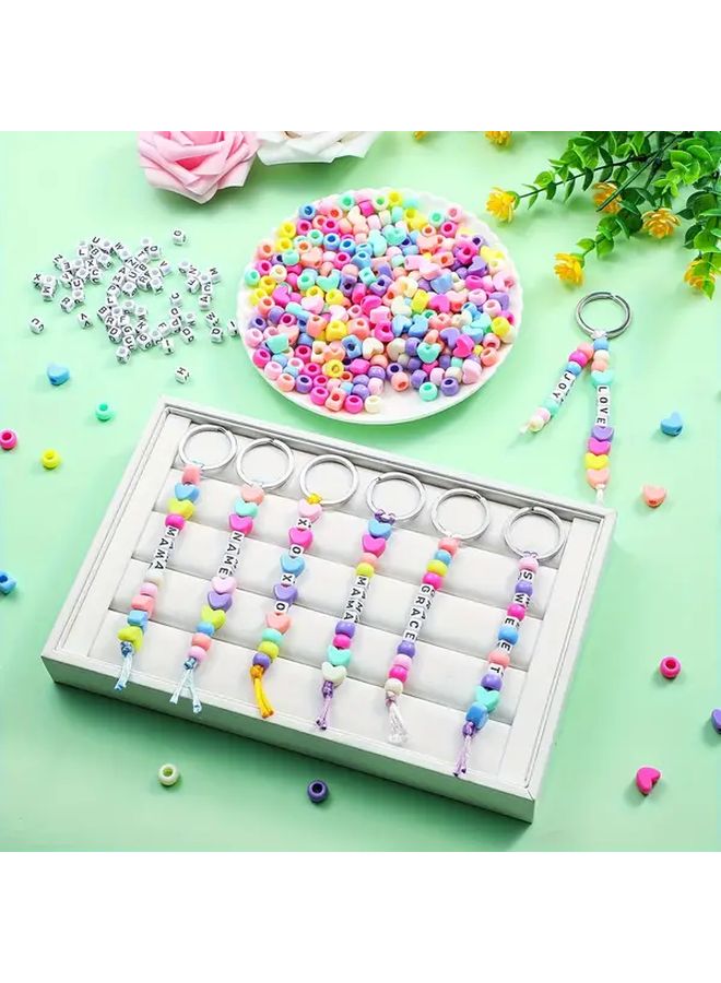 566 قطعة مجموعة صنع سلسلة مفاتيح DIY حروف قابلة للتعديل خرز شفاف على شكل قلب هدايا حفلات عيد الميلاد - Image 3