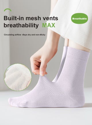 Women's Breathable Mesh 100% Cotton Mid-Crew Socks 8-Pack - Antibacterial Odor-Resistant with Seamless Toe & High Elasticity - view 2
