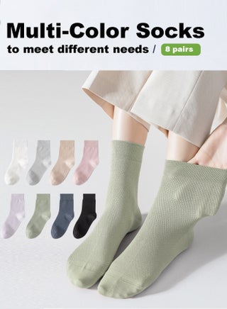 Women's Breathable Mesh 100% Cotton Mid-Crew Socks 8-Pack - Antibacterial Odor-Resistant with Seamless Toe & High Elasticity - view 5