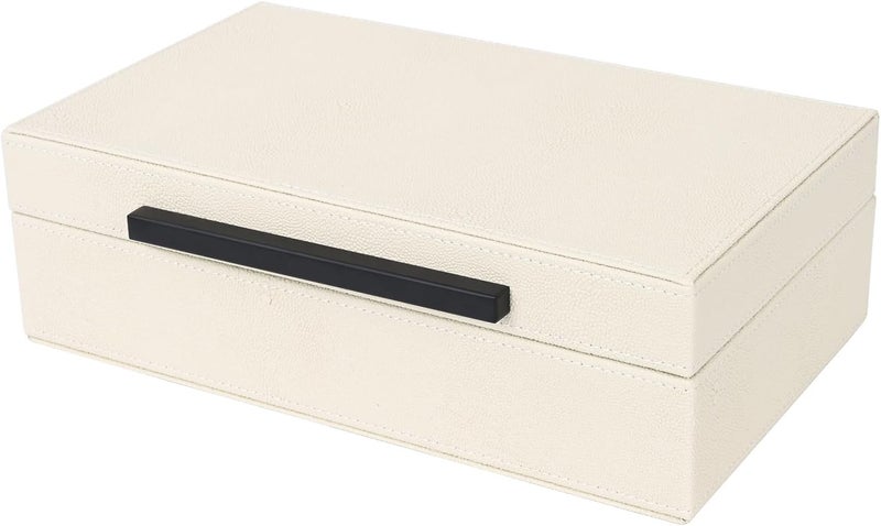 XIGEXIGE Beige Faux Leather Shagreen Decorative Storage Box - Small Jewelry Organizer & Keepsake Box with Lid for Home Decor - Image 1