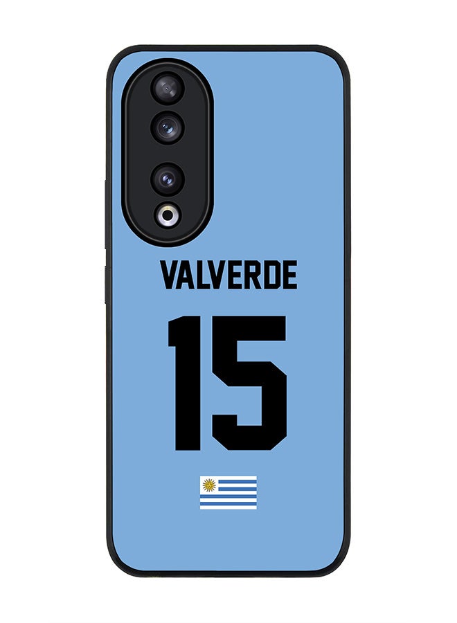 Stylizedd Rugged Black edge case for Honor 90 5G, Slim fit Case Flexible Anti Drop TPU Gel Thin Cover - Football Team - Uruguay , Player Name - Valverde - Image 1