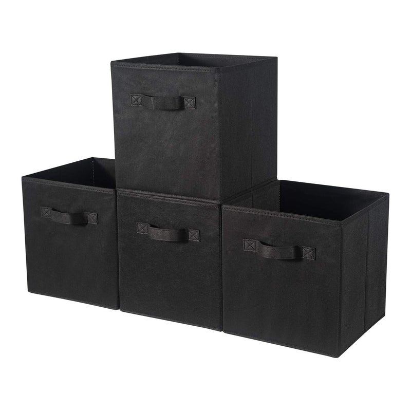 BrillantJo Fabric Storage Box Set of 4 Organiser Basket Bin Drawers Containers with Handles for Storage Cube Unit Black 13 x15x 13
