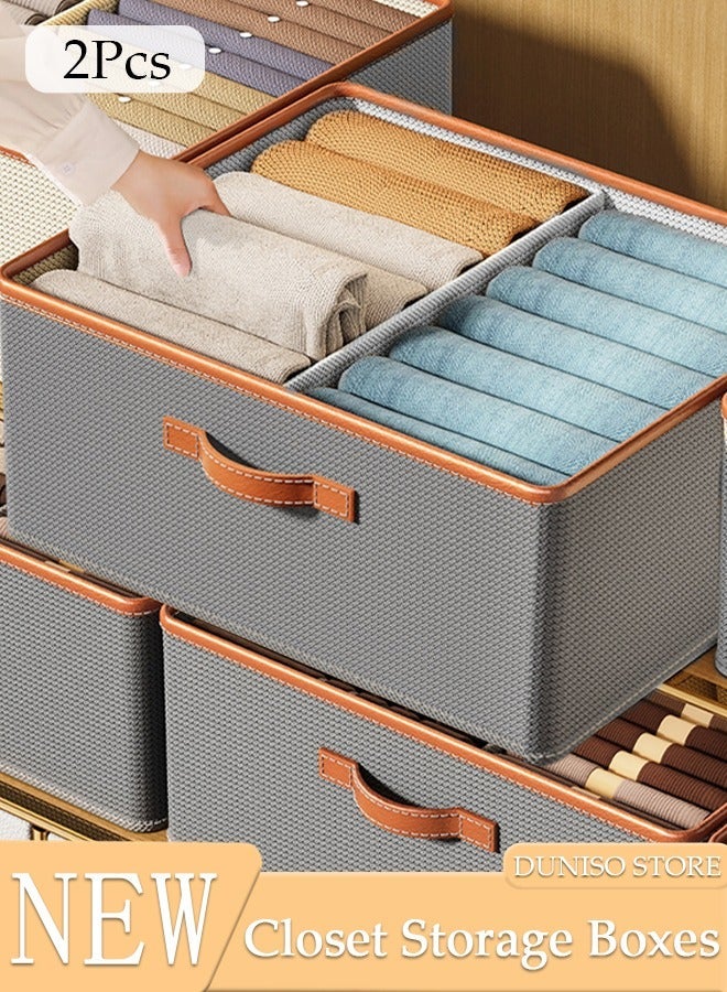 DUNISO 2pcs Cube Closet Storage Box with Handle and Detachable Separator Plate, Foldable Storage Bins Sturdy Storage Box Multifunctional Closet Organizer System for Clothing, Jeans, Books, Shelves, Closet, - Image 1