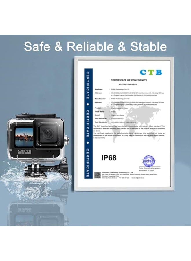 FitStill 60M/196FT Waterproof Case for Go Pro Hero 13/12/11/10/9 Black, Protective Underwater Dive Housing Shell with Bracket Accessories - Image 3