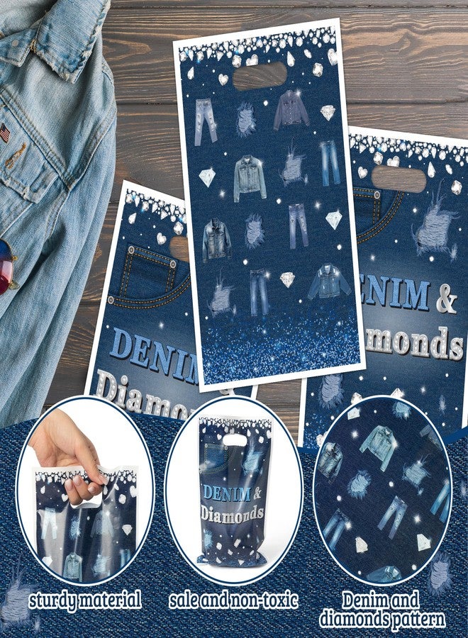 K1tpde 50PCS Denim and Diamonds Party Favor Bags, Denim Themed Blue Jacket Jeans Plastic Goodie Gift Bags Bulk with Handle for Kid, Crystal Birthday Party Supplies for Bachelorette Wedding Decor - Image 3