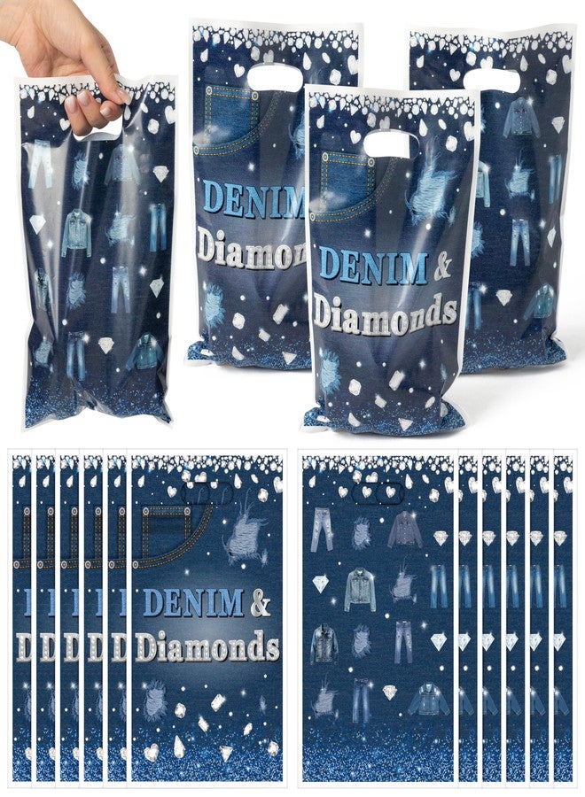 K1tpde 50PCS Denim and Diamonds Party Favor Bags, Denim Themed Blue Jacket Jeans Plastic Goodie Gift Bags Bulk with Handle for Kid, Crystal Birthday Party Supplies for Bachelorette Wedding Decor - Image 1