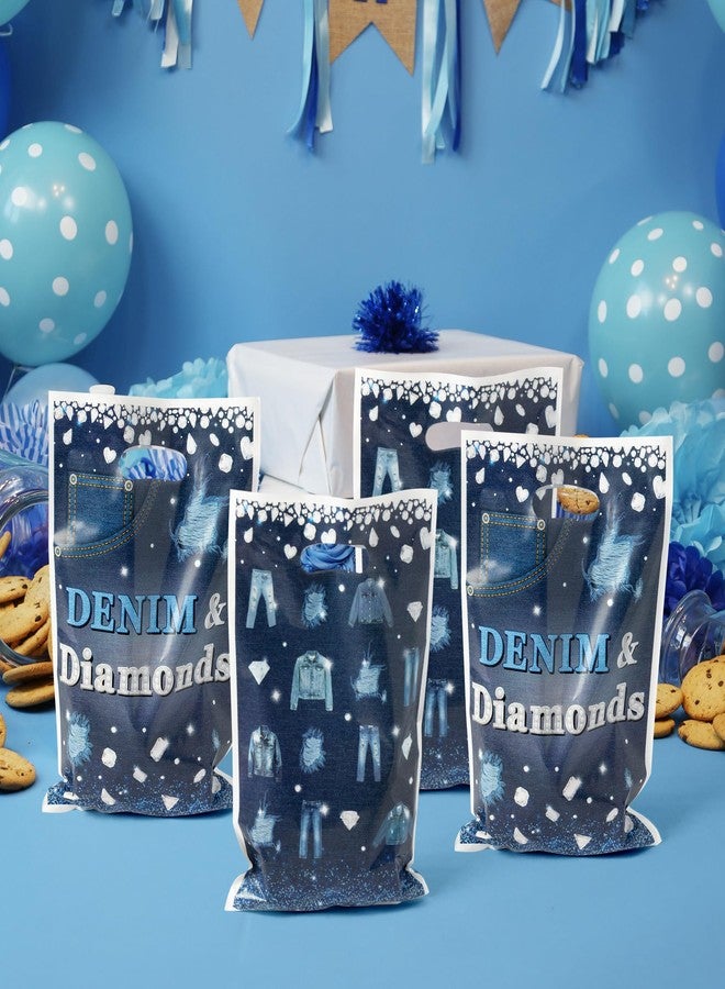 K1tpde 50PCS Denim and Diamonds Party Favor Bags, Denim Themed Blue Jacket Jeans Plastic Goodie Gift Bags Bulk with Handle for Kid, Crystal Birthday Party Supplies for Bachelorette Wedding Decor - Image 4