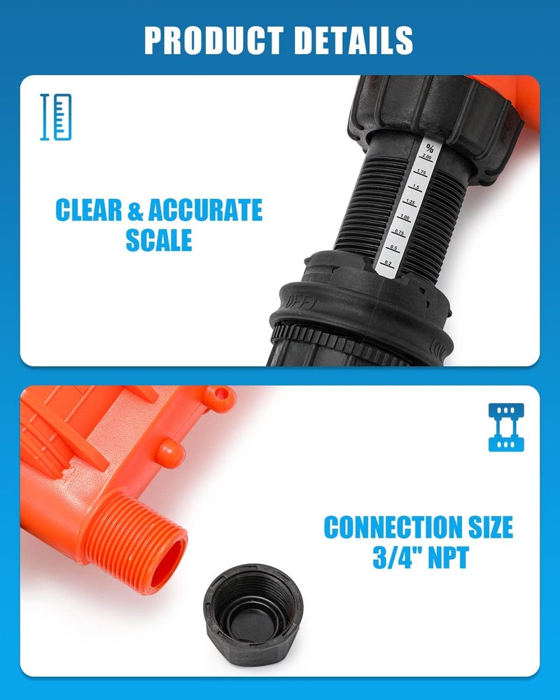 NEWTRY 1:500-1:50 Fertilizer Injector for Drip Irrigation, 0.2%-2% Dosing Pump, for Garden, Greenhouse, Livestock, Agriculture, Nutrient Delivery System - Image 5