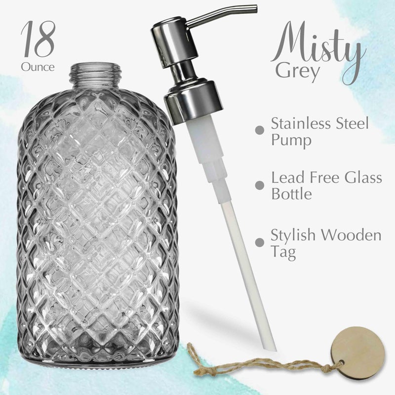 JASAI 18Oz Gray Glass Soap Dispenser with Rust Proof Pump, Refillable Kitchen soap Dispenser for Dish Soap, Bathroom Soap Dispenser for Dispense Hand soap, Lotion. - Image 2