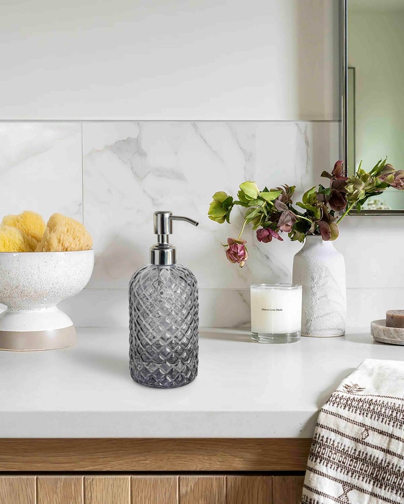 JASAI 18Oz Gray Glass Soap Dispenser with Rust Proof Pump, Refillable Kitchen soap Dispenser for Dish Soap, Bathroom Soap Dispenser for Dispense Hand soap, Lotion. - Image 3