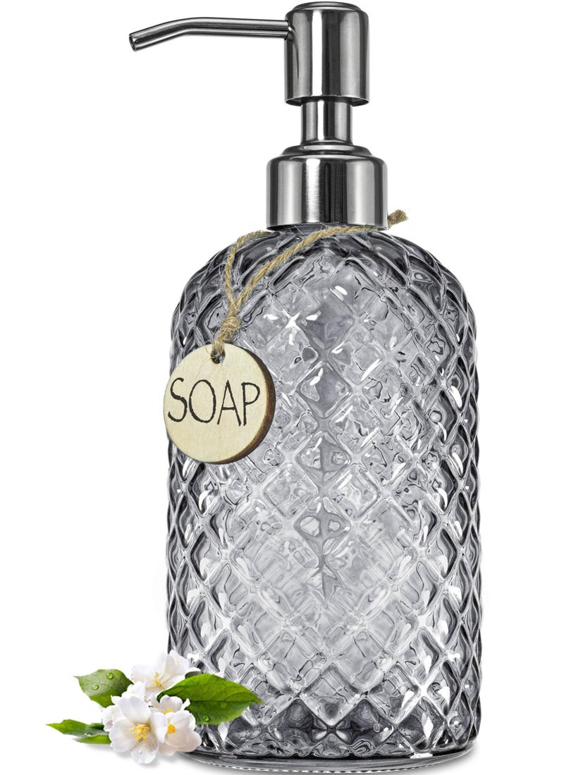 JASAI 18Oz Gray Glass Soap Dispenser with Rust Proof Pump, Refillable Kitchen soap Dispenser for Dish Soap, Bathroom Soap Dispenser for Dispense Hand soap, Lotion. - Image 1