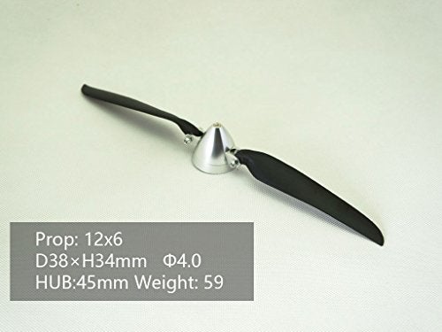 Viloga RC Plane Folding Propeller 12×6 inch w/Spinner Size D38×H34mm, and Motor Shaft Diameter φ4.0 with CNC Aluminum Alloy Spinner (12×6, Shaft Φ4.0) - Image 1