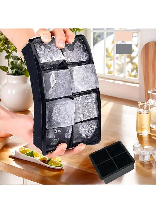 Black 8 Grid Silicone Ice Cube Tray With Easy Release Square Ice Mold For DIY Frozen Beverages Juice Cubes Cocktail Prep RV Refrigerators Home Kitchen Bar Outdoor Entertaining - Image 1