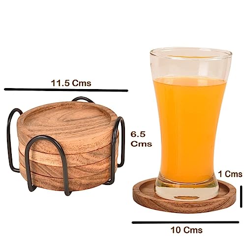 SYSI HOME Wooden Tea Coasters Set for Dining Table Decor Accessories - Coster Set for Office Table-Durable and Long-Lasting, Premium Finish, (Squre Holder) - Image 4