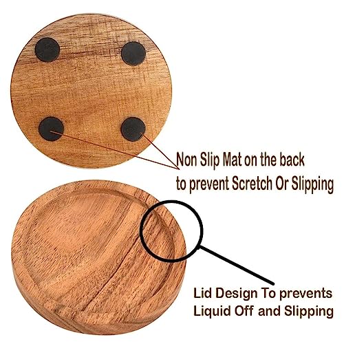 SYSI HOME Wooden Tea Coasters Set for Dining Table Decor Accessories - Coster Set for Office Table-Durable and Long-Lasting, Premium Finish, (Squre Holder) - Image 2